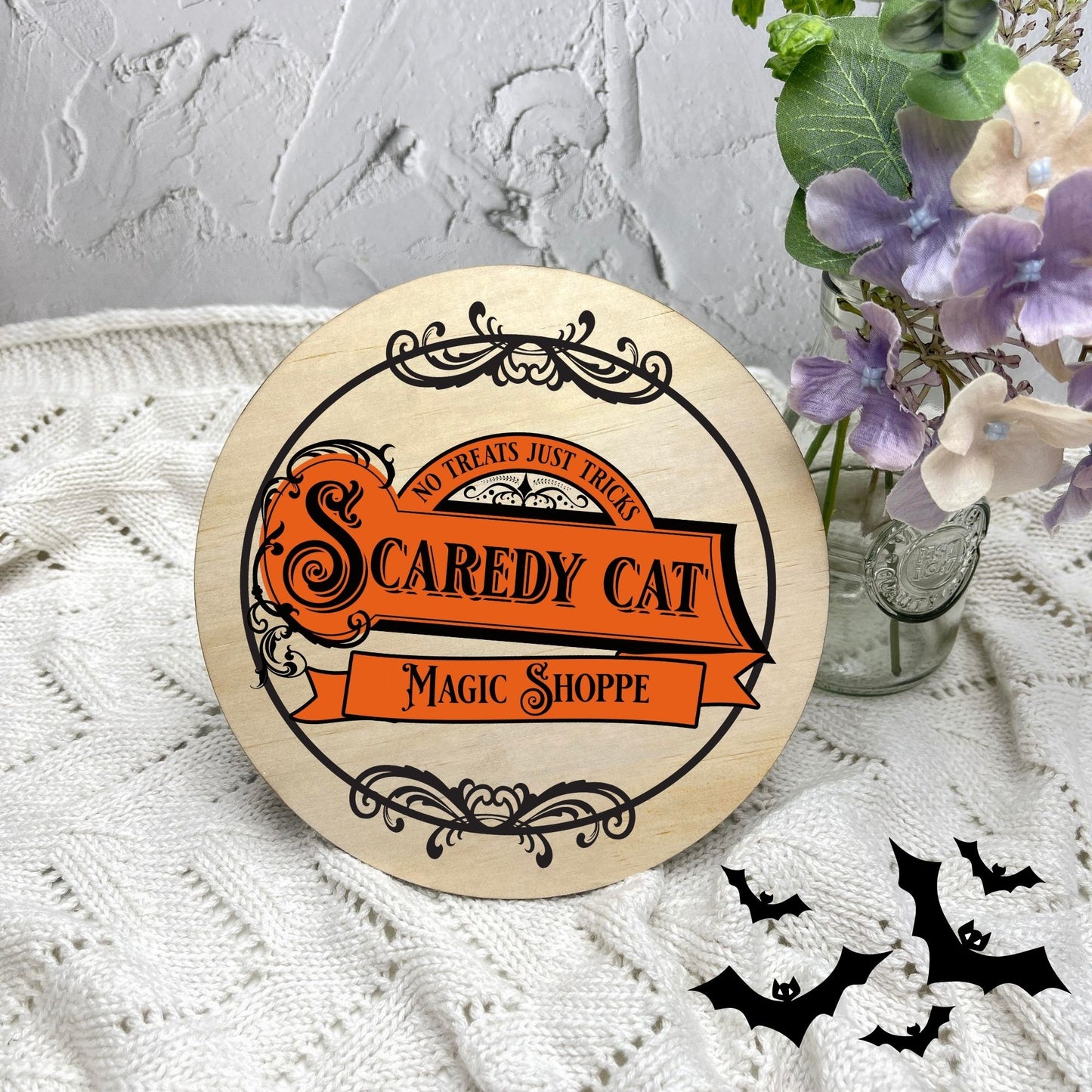 Scaredy Cat Magic Shop sign, Halloween Decor, Spooky Vibes, hocus pocus sign, trick or treat decor, haunted house h46