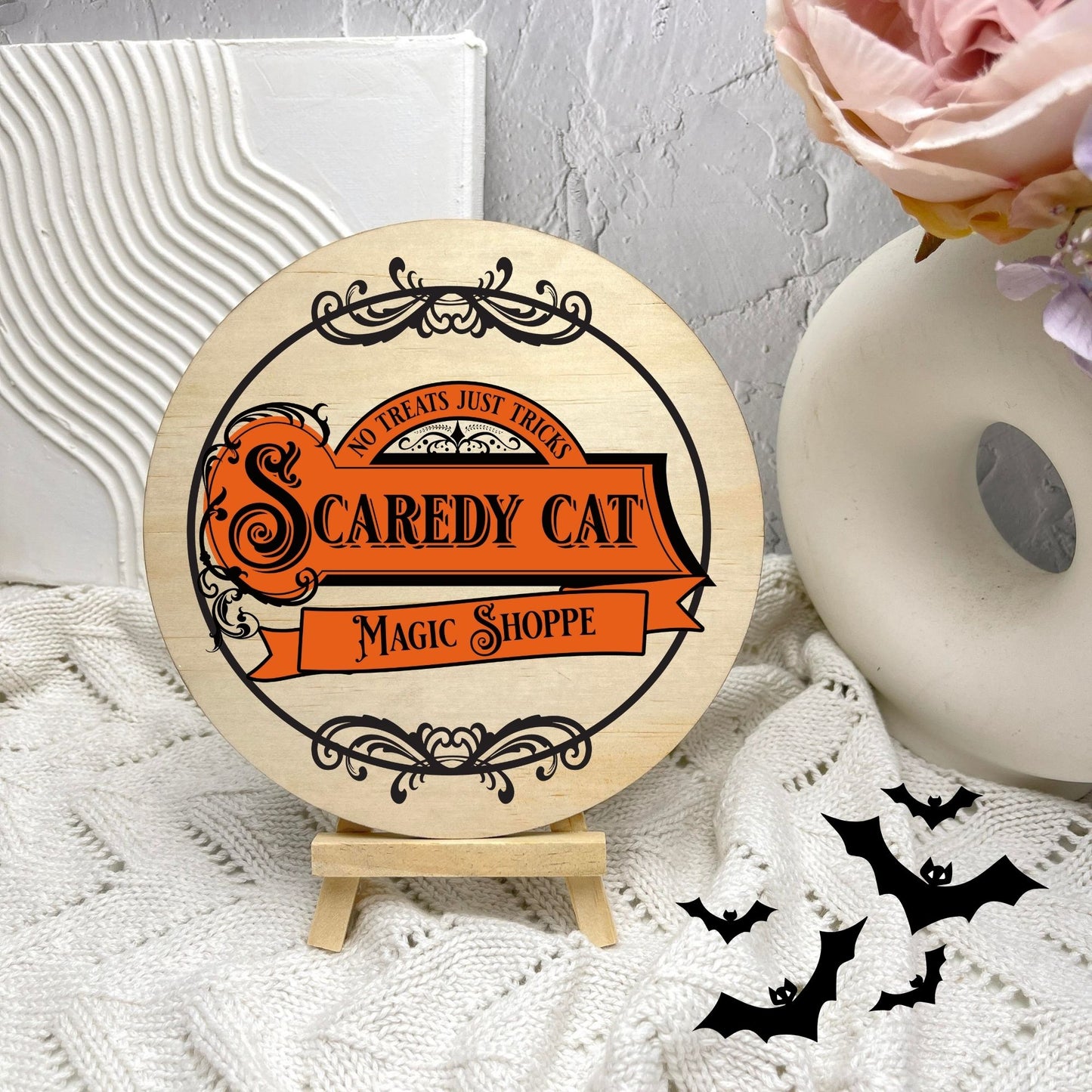 Scaredy Cat Magic Shop sign, Halloween Decor, Spooky Vibes, hocus pocus sign, trick or treat decor, haunted house h46