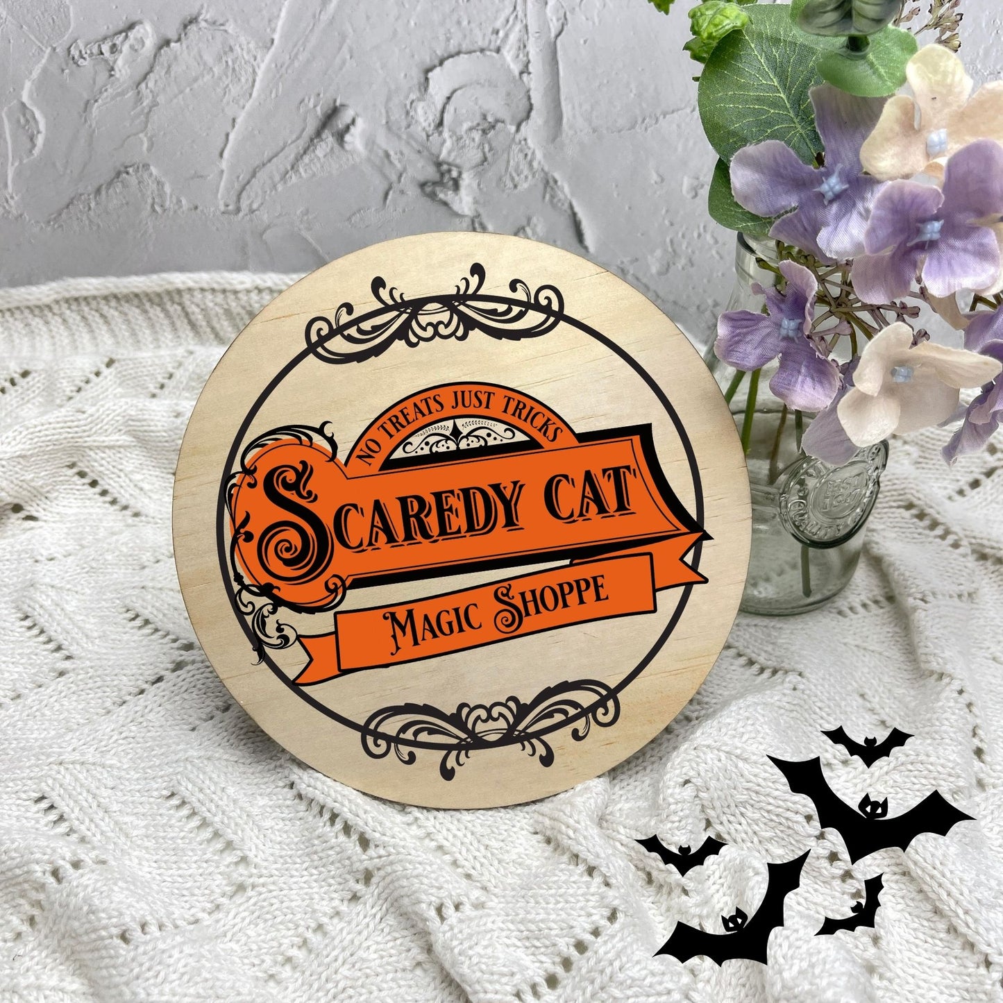 Scaredy Cat Magic Shop sign, Halloween Decor, Spooky Vibes, hocus pocus sign, trick or treat decor, haunted house h46