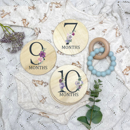 Floral milestone cards, baby milestone discs, boho nursery, aesthetic nursery, beige nursery