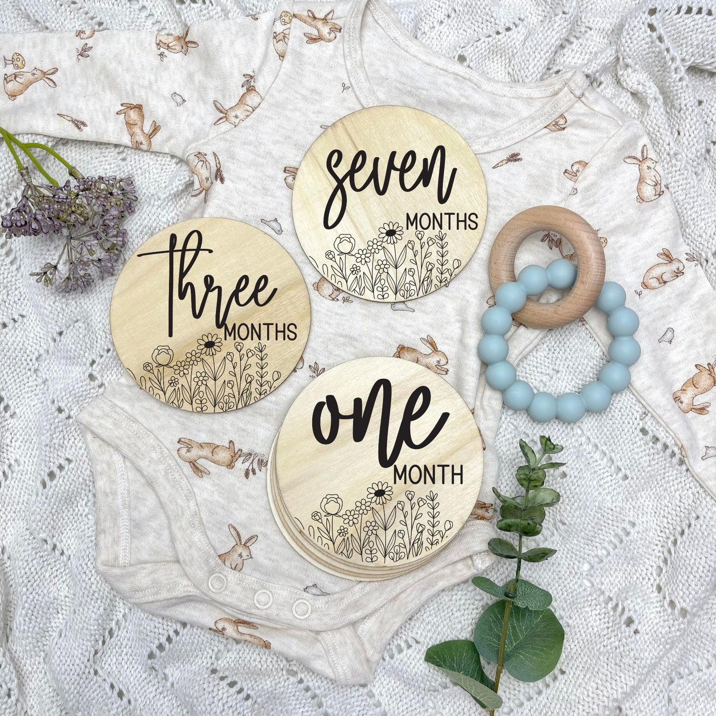 Floral milestone cards, baby milestone discs, boho nursery, aesthetic nursery, beige nursery