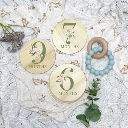 Floral milestone cards, baby milestone discs, boho nursery, aesthetic nursery, beige nursery