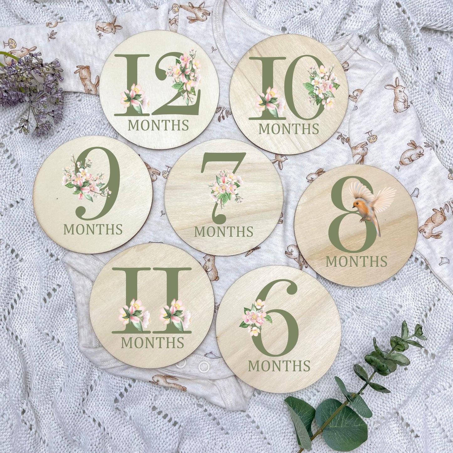 Floral milestone cards, baby milestone discs, boho nursery, aesthetic nursery, beige nursery