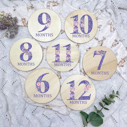 Floral milestone cards, baby milestone discs, boho nursery, aesthetic nursery, beige nursery