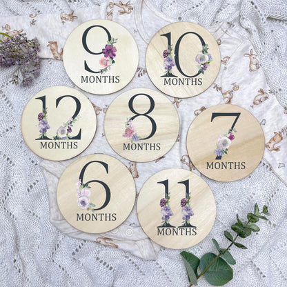 Floral milestone cards, baby milestone discs, boho nursery, aesthetic nursery, beige nursery