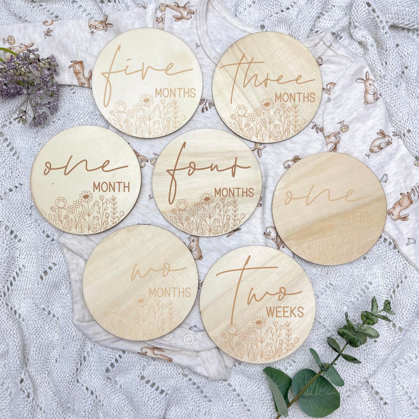 Floral milestone cards, baby milestone discs, boho nursery, aesthetic nursery, beige nursery