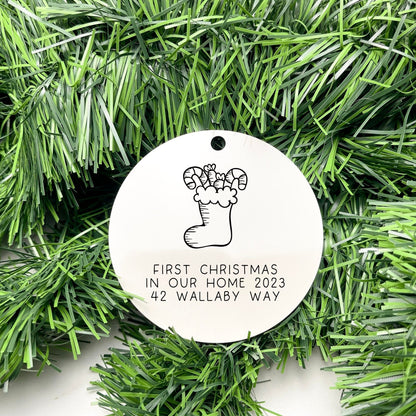 Personalised first Christmas in new home bauble, Housewarming Ornament, Cozy Home Decoration, new home bauble, holiday decor, christmas tree