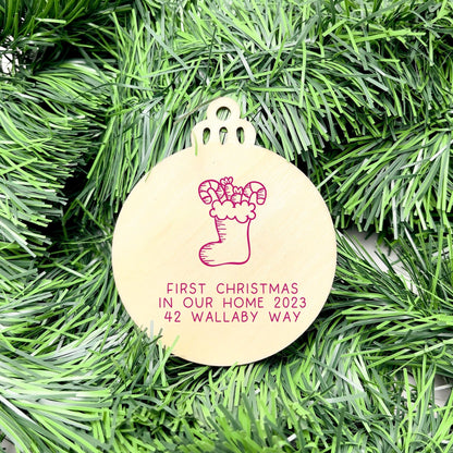 Personalised first Christmas in new home bauble, Housewarming Ornament, Cozy Home Decoration, new home bauble, holiday decor, christmas tree