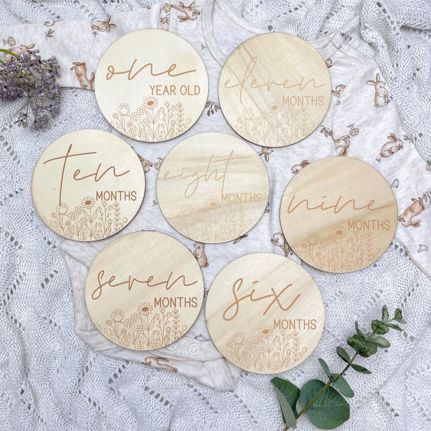 Floral milestone cards, baby milestone discs, boho nursery, aesthetic nursery, beige nursery