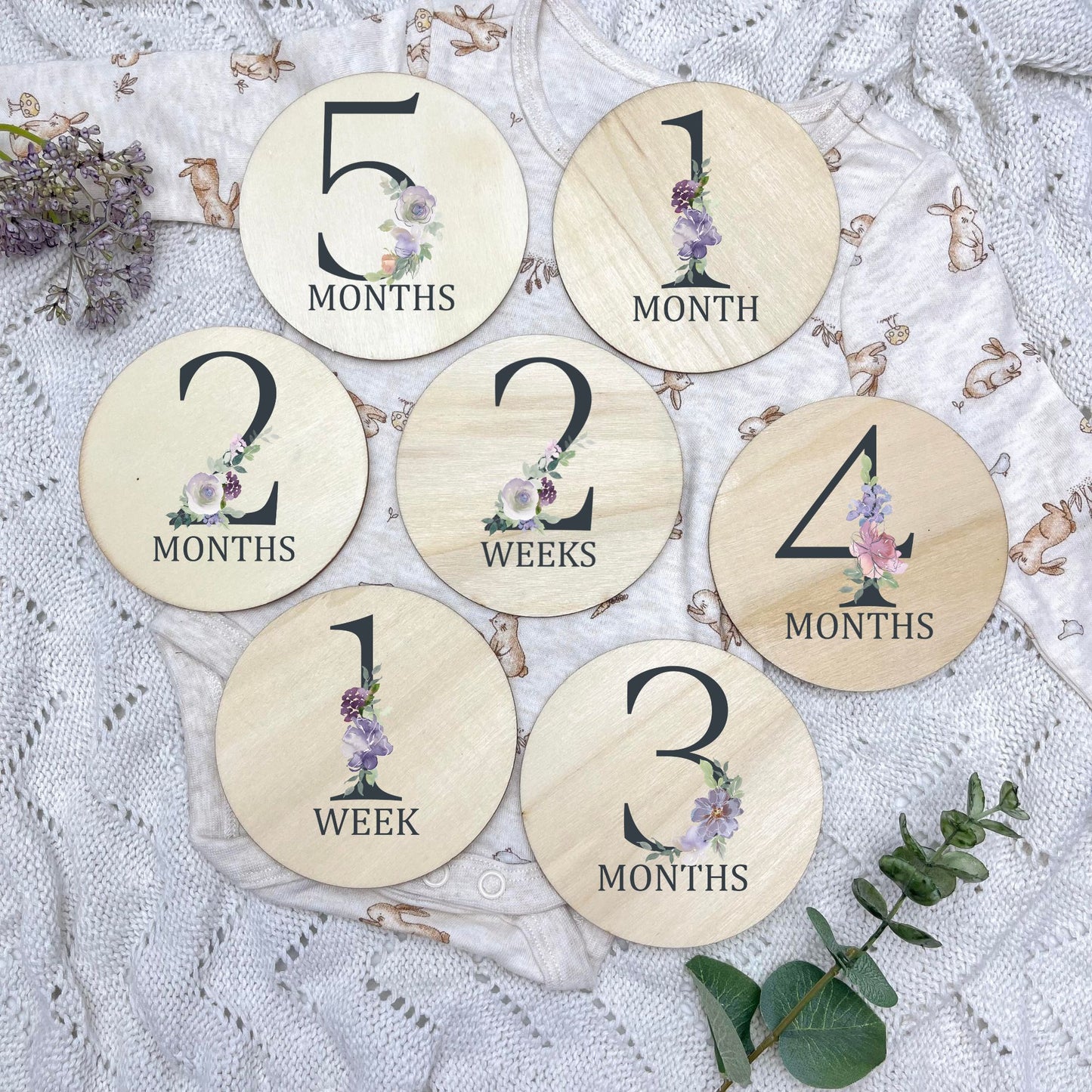 Floral milestone cards, baby milestone discs, boho nursery, aesthetic nursery, beige nursery