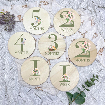 Floral milestone cards, baby milestone discs, boho nursery, aesthetic nursery, beige nursery