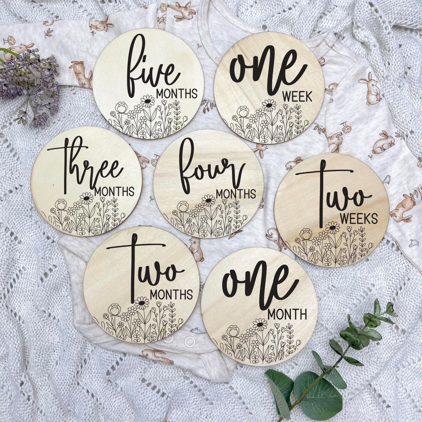 Floral milestone cards, baby milestone discs, boho nursery, aesthetic nursery, beige nursery