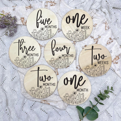 Floral milestone cards, baby milestone discs, boho nursery, aesthetic nursery, beige nursery
