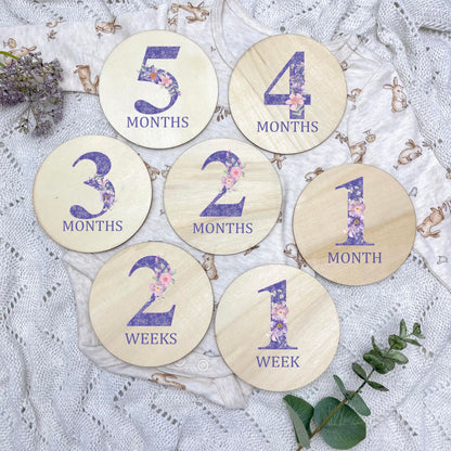 Floral milestone cards, baby milestone discs, boho nursery, aesthetic nursery, beige nursery