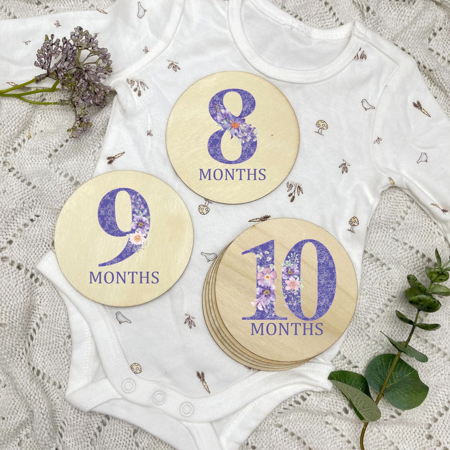 Floral milestone cards, baby milestone discs, boho nursery, aesthetic nursery, beige nursery