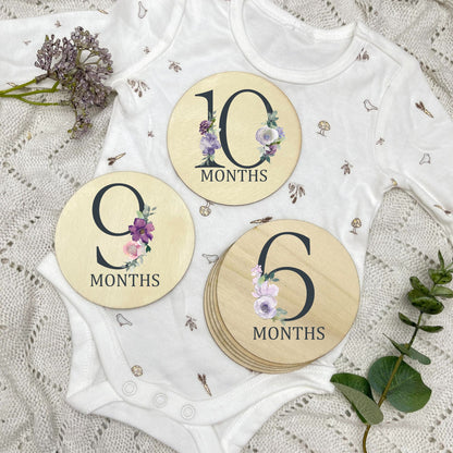 Floral milestone cards, baby milestone discs, boho nursery, aesthetic nursery, beige nursery