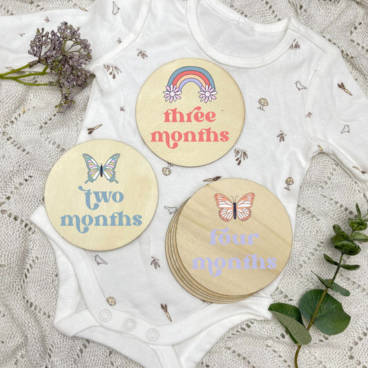 Rainbows Newborn milestone cards, baby milestone discs, boho nursery, aesthetic nursery, beige nursery