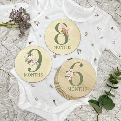 Floral milestone cards, baby milestone discs, boho nursery, aesthetic nursery, beige nursery