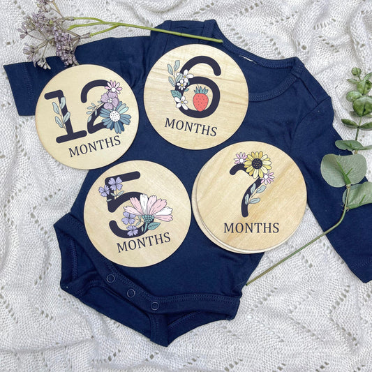 Floral milestone cards, baby milestone discs, boho nursery, aesthetic nursery, beige nursery