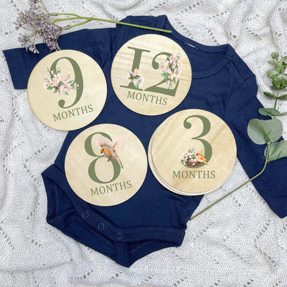 Floral milestone cards, baby milestone discs, boho nursery, aesthetic nursery, beige nursery