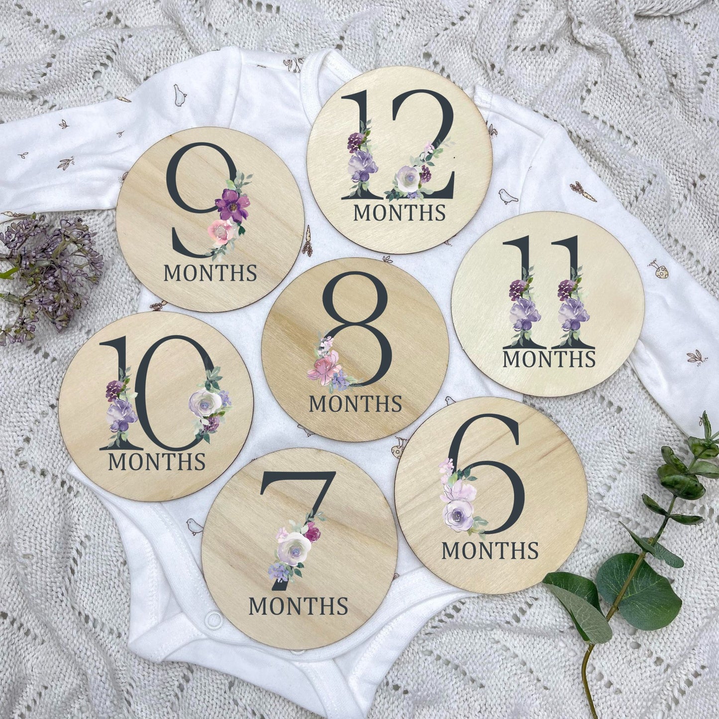 Floral milestone cards, baby milestone discs, boho nursery, aesthetic nursery, beige nursery