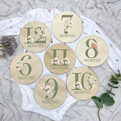 Floral milestone cards, baby milestone discs, boho nursery, aesthetic nursery, beige nursery