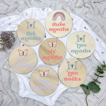 Rainbows Newborn milestone cards, baby milestone discs, boho nursery, aesthetic nursery, beige nursery