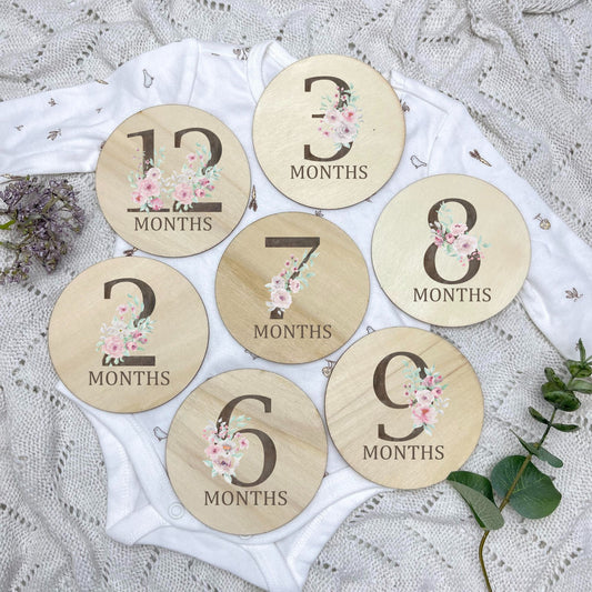 Floral milestone cards, baby milestone discs, boho nursery, aesthetic nursery, beige nursery