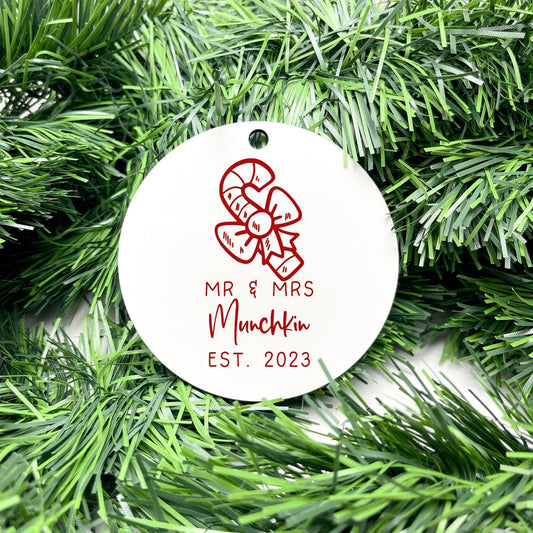 Personalised Newlywed Bauble, Mr. & Mrs. Christmas Ornament, First Christmas as Spouses Bauble, First Married Christmas Ornament