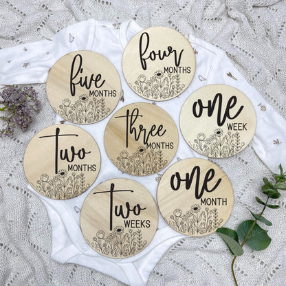 Floral milestone cards, baby milestone discs, boho nursery, aesthetic nursery, beige nursery
