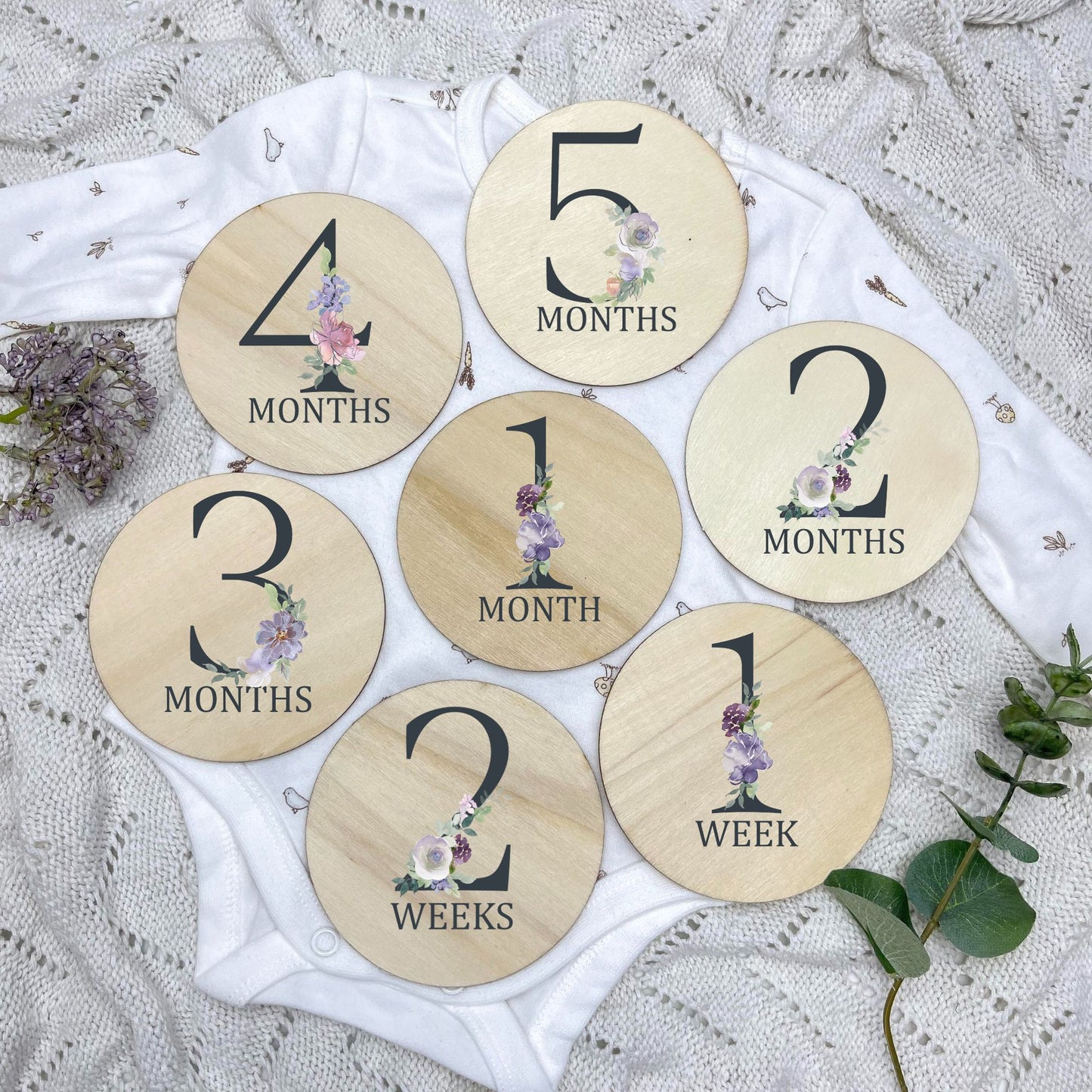 Floral milestone cards, baby milestone discs, boho nursery, aesthetic nursery, beige nursery