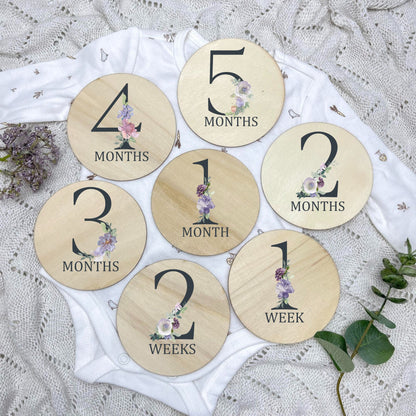 Floral milestone cards, baby milestone discs, boho nursery, aesthetic nursery, beige nursery