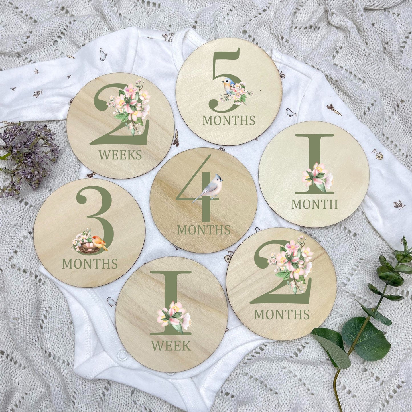 Floral milestone cards, baby milestone discs, boho nursery, aesthetic nursery, beige nursery