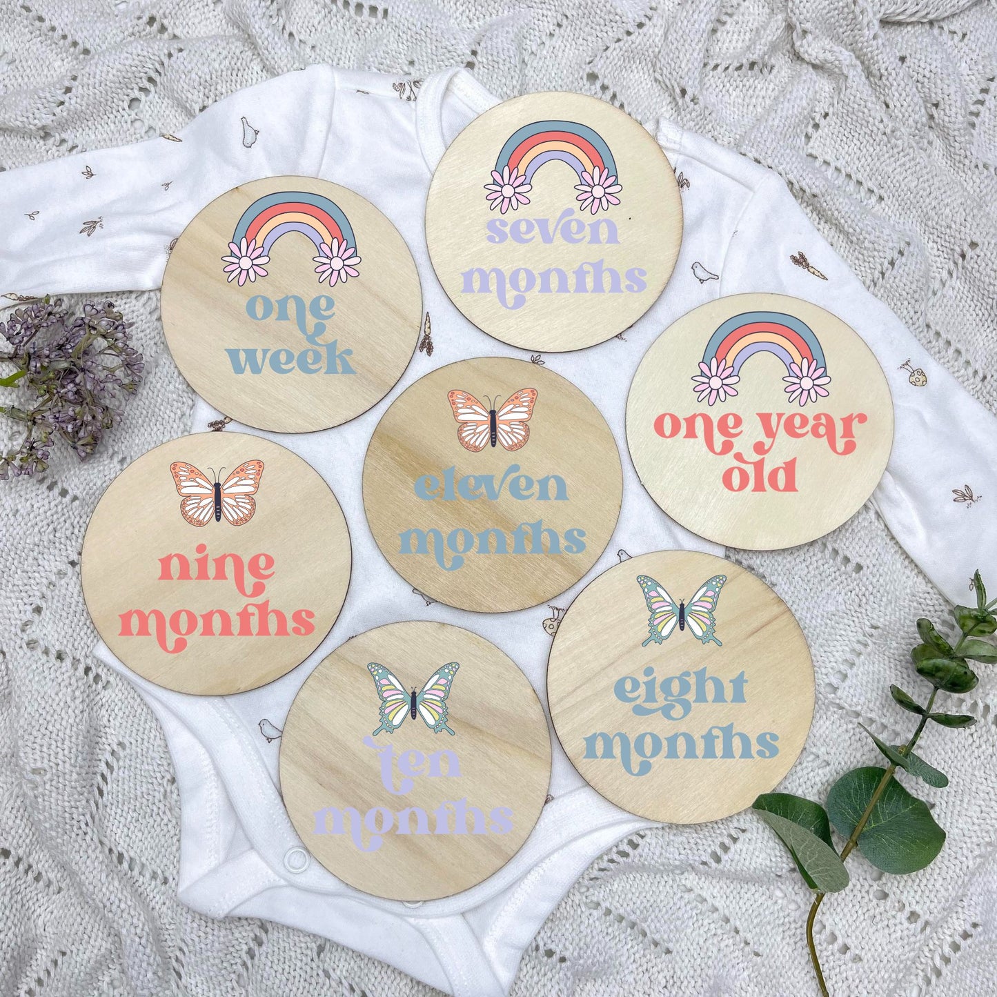 Rainbows Newborn milestone cards, baby milestone discs, boho nursery, aesthetic nursery, beige nursery