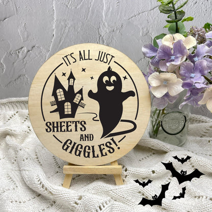 Sheets and giggles sign, Halloween Decor, Spooky Vibes, hocus pocus sign, trick or treat decor, haunted house h28