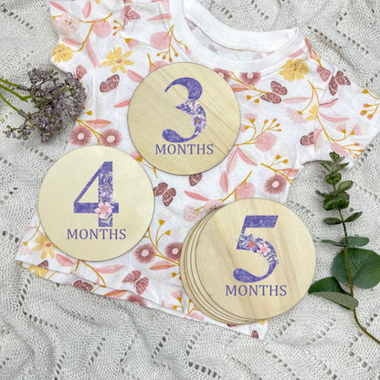 Floral milestone cards, baby milestone discs, boho nursery, aesthetic nursery, beige nursery