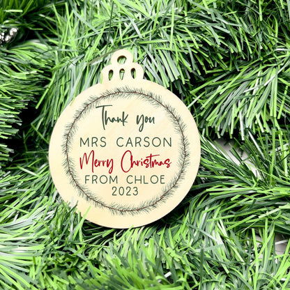 Personalised Teacher Bauble, Thank You Teacher Gift, Christmas Ornament for Teachers, End of Year Teacher Gift, Educator Appreciation Gift