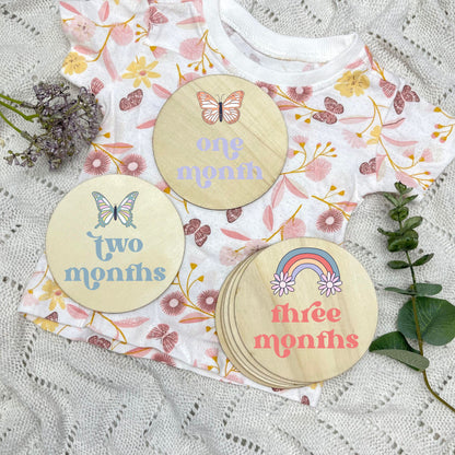 Rainbows Newborn milestone cards, baby milestone discs, boho nursery, aesthetic nursery, beige nursery