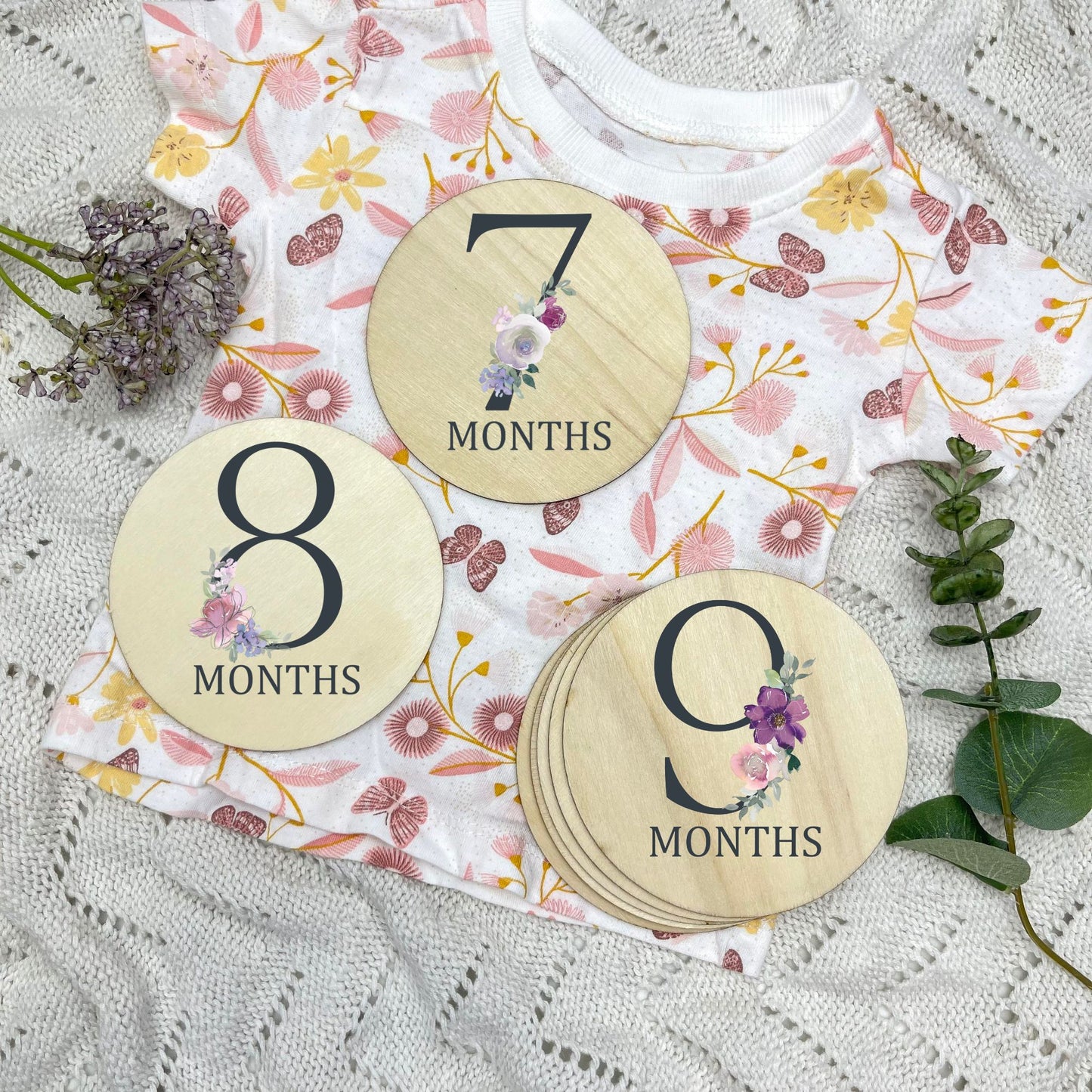 Floral milestone cards, baby milestone discs, boho nursery, aesthetic nursery, beige nursery