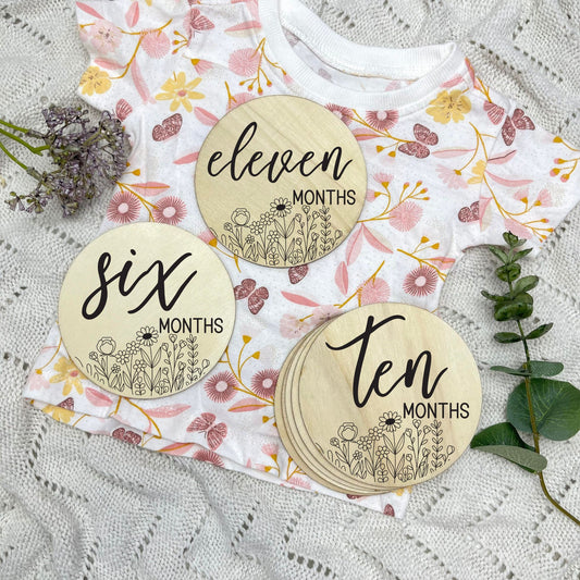 Floral milestone cards, baby milestone discs, boho nursery, aesthetic nursery, beige nursery