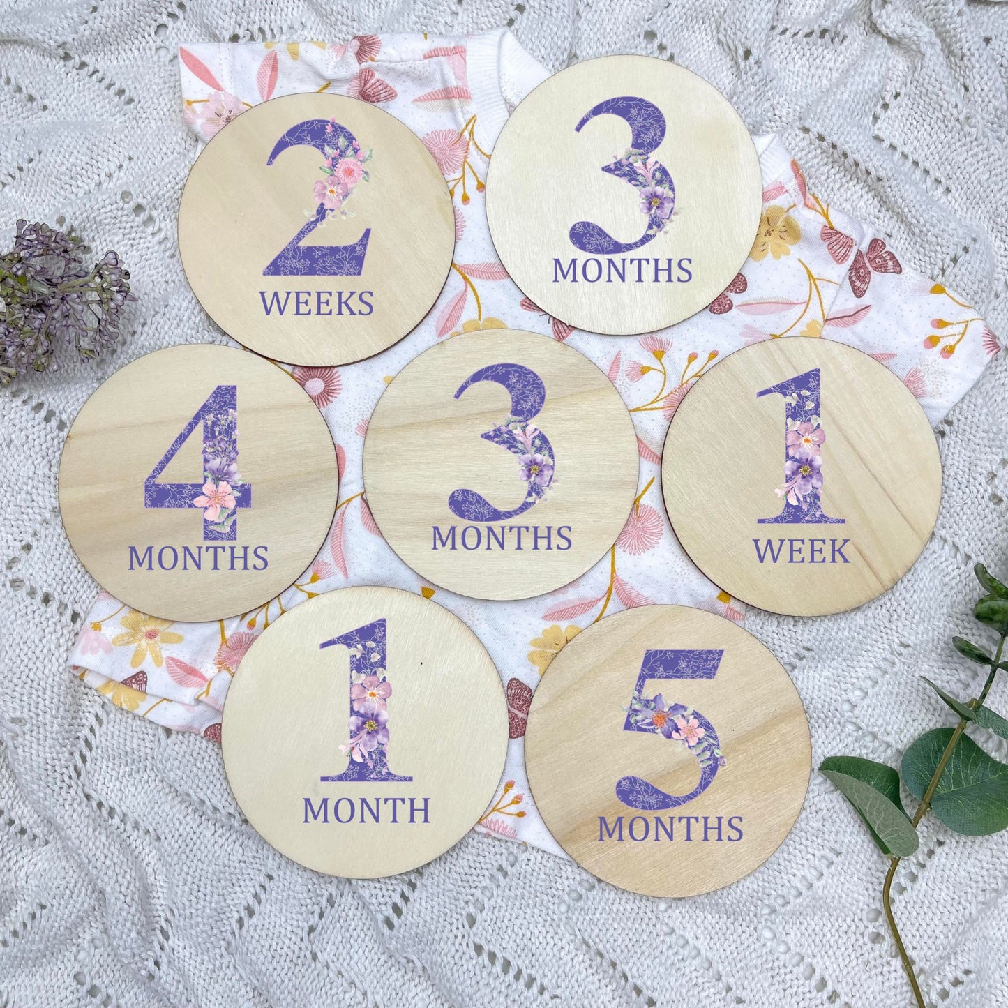 Floral milestone cards, baby milestone discs, boho nursery, aesthetic nursery, beige nursery