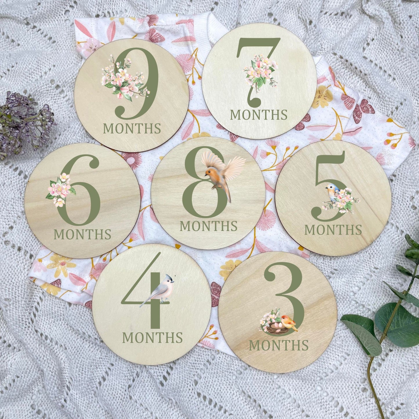 Floral milestone cards, baby milestone discs, boho nursery, aesthetic nursery, beige nursery