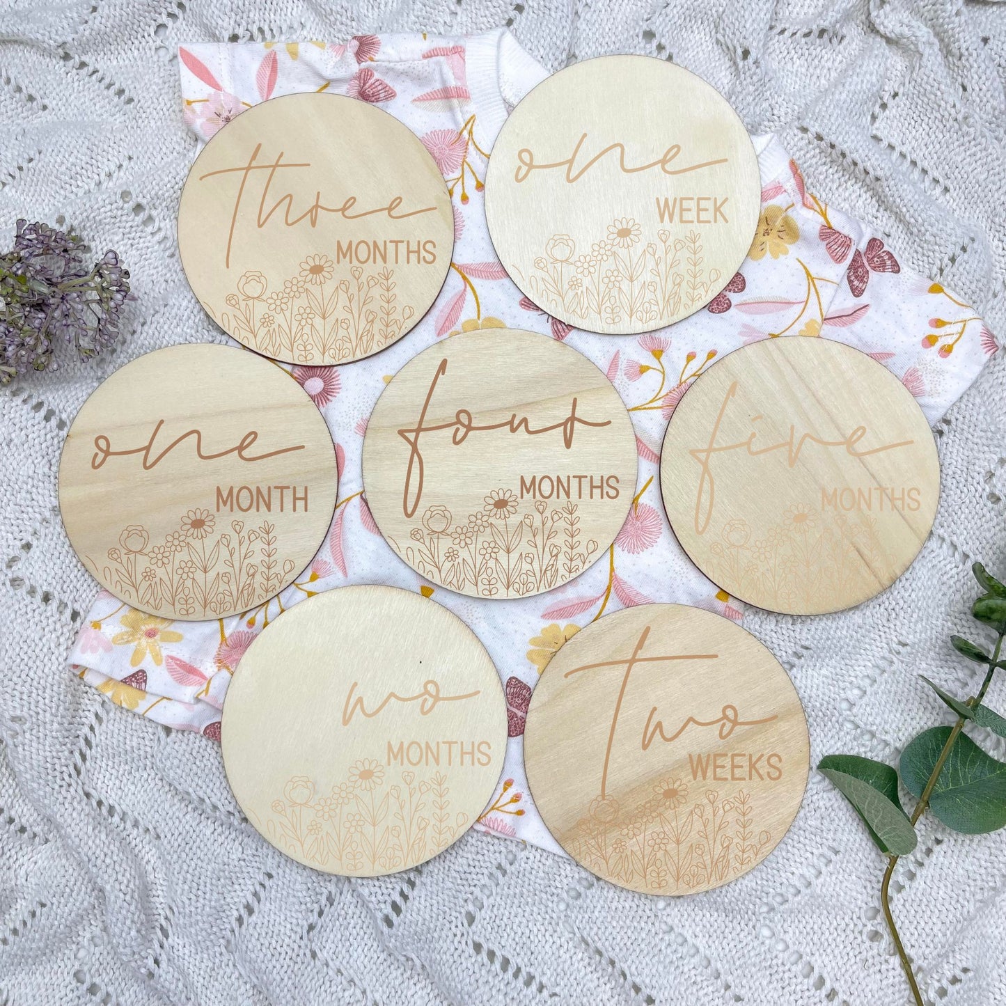 Floral milestone cards, baby milestone discs, boho nursery, aesthetic nursery, beige nursery