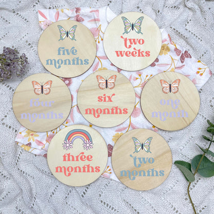 Rainbows Newborn milestone cards, baby milestone discs, boho nursery, aesthetic nursery, beige nursery