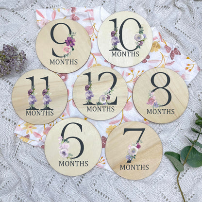 Floral milestone cards, baby milestone discs, boho nursery, aesthetic nursery, beige nursery