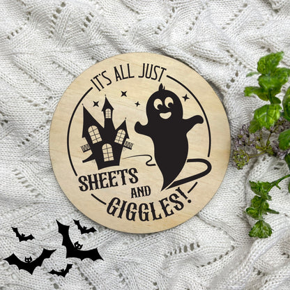 Sheets and giggles sign, Halloween Decor, Spooky Vibes, hocus pocus sign, trick or treat decor, haunted house h28