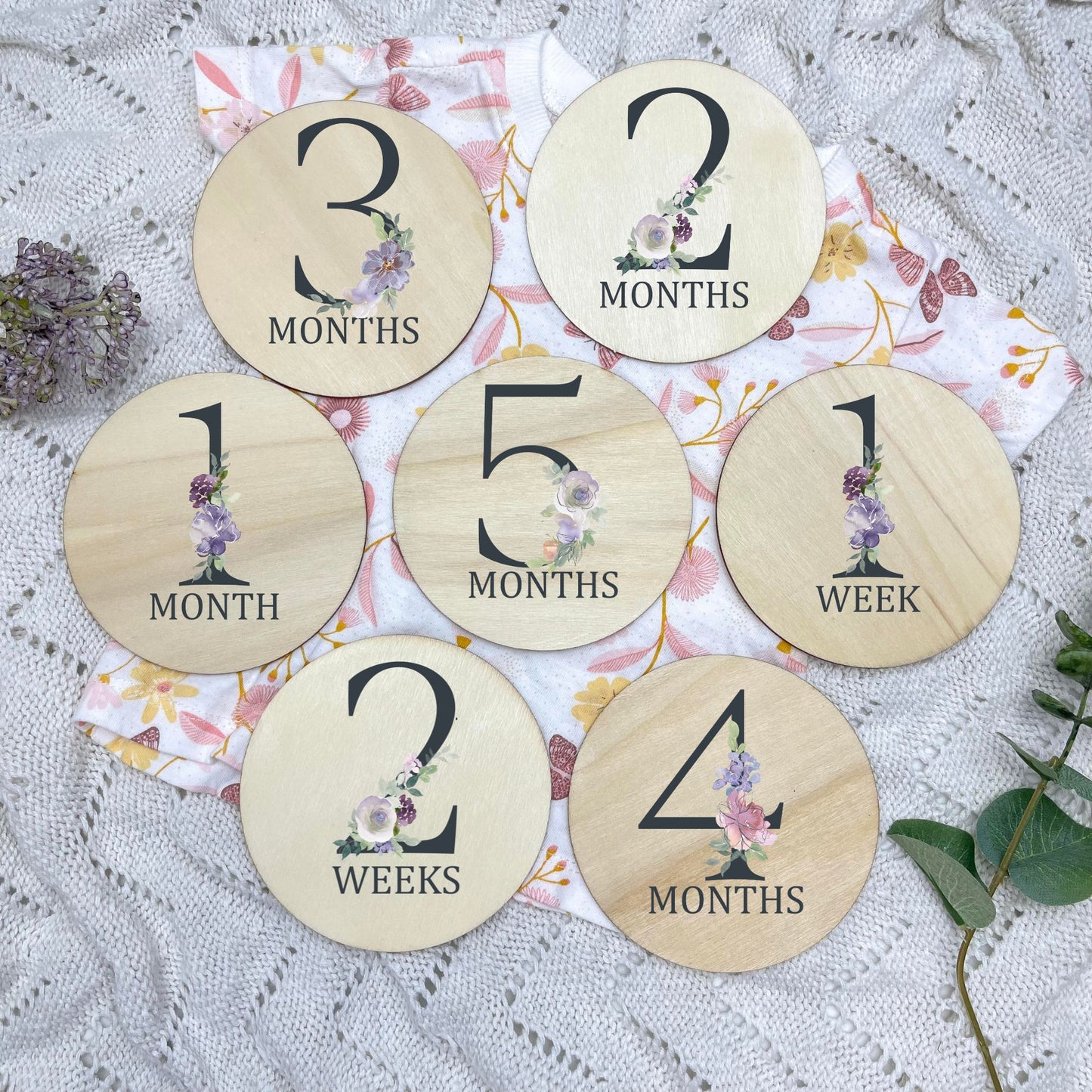 Floral milestone cards, baby milestone discs, boho nursery, aesthetic nursery, beige nursery