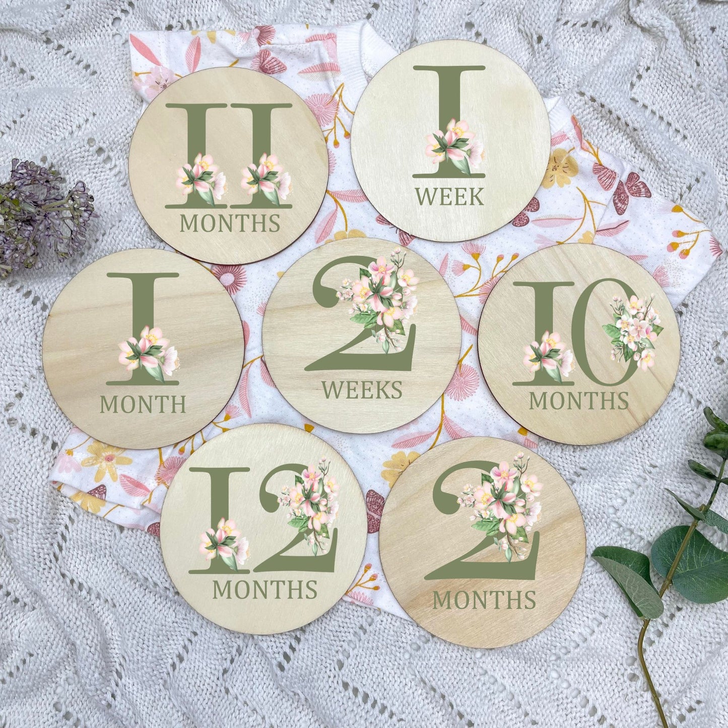 Floral milestone cards, baby milestone discs, boho nursery, aesthetic nursery, beige nursery