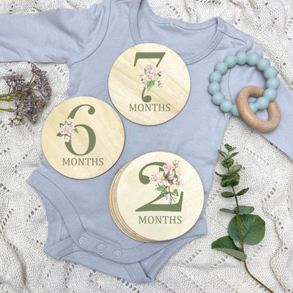 Floral milestone cards, baby milestone discs, boho nursery, aesthetic nursery, beige nursery