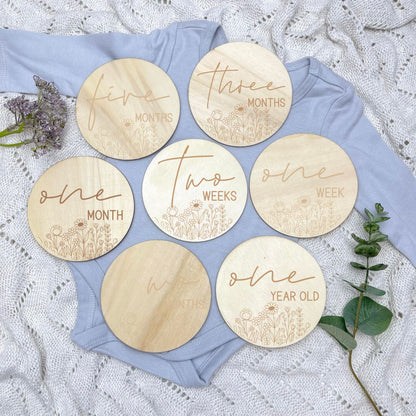 Floral milestone cards, baby milestone discs, boho nursery, aesthetic nursery, beige nursery